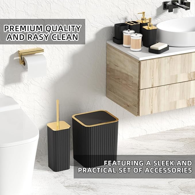 XLHOMO Bathroom Set - 26PC Bathroom Set with Shower Curtain and Rugs, Bathroom Accessory Set, Black Bathroom Accessories Set, Trash Can & Soap Dispenser