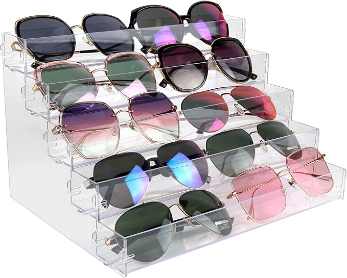 Sunglasses Organizer Countertop Stand, 5 Tier Sunglass Holder Display Rack, Nail Polish Organizer Acrylic Display Stand, Assembly Required