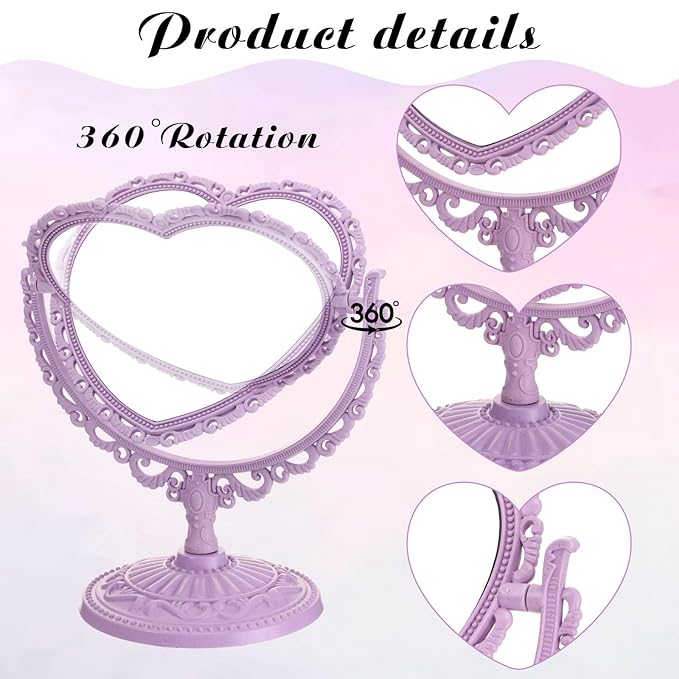 Lineshading 8 Pcs Heart Mirror Purple Pink Heart Shaped Mirror Spa Party Supplies for Girls Makeup Spa Birthday Party Favors