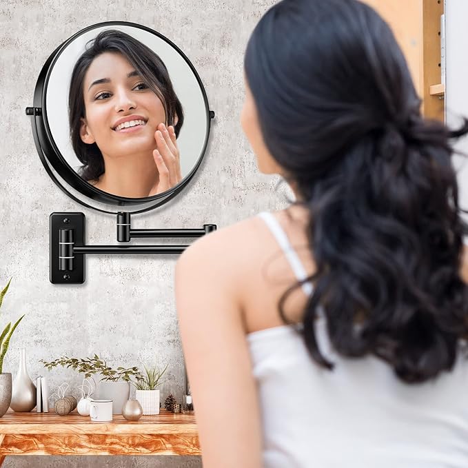 Benbilry 9" Large Size Wall Mounted Makeup Vanity Mirror, 1X/10X Magnifying Double Sided Shaving Mirror for Bathroom, 360° Swivel Extendable Arm, Black