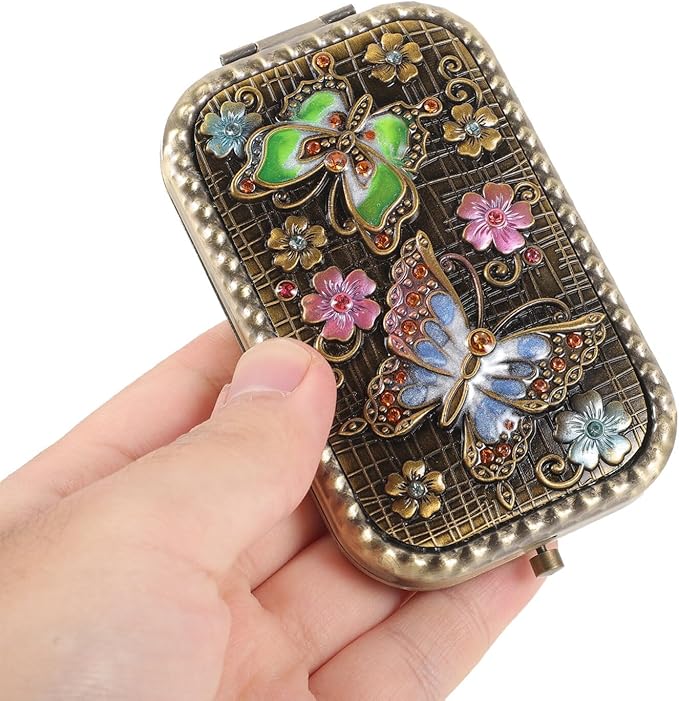1pc Vintage Double-Sided Foldable Makeup Mirror Compact Portable Travel Cosmetic Mirror for Women High-Definition Present