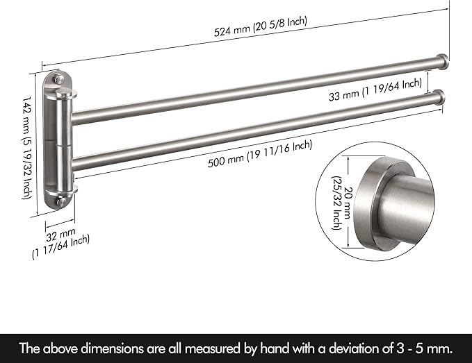 KES 19.5-Inch Bathroom Towel Rack, Swivel Towel Rack 2-Arm, Swing Out Double Towel Bar Wall Mounted, SUS304 Stainless Steel Brushed Finish, A2103S2L50-2