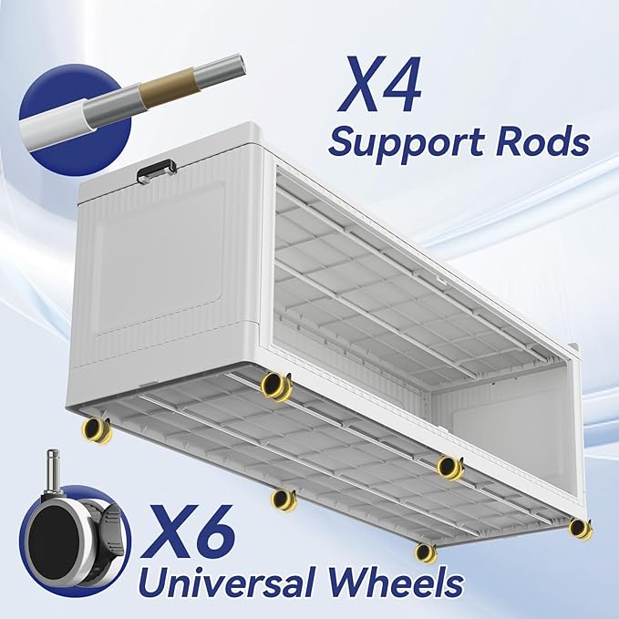 320Gal Extra Large Stackable Storage Bins with Lid, 1280Qt Collapsible Storage Box with Wheels, Closet Organizers and Storage Cabinet Container for Home, Kitchen, Office, Bedroom, 4Pack White