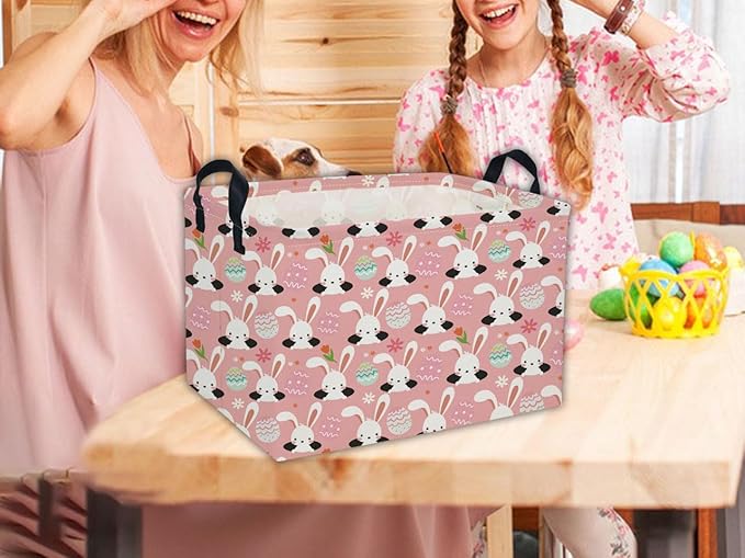Easter Basket for Kids Gift Bunny Easter Basket Empty Baby Easter Basket for Boys and Girls Rectangular Toy Storage Basket Organizer Bin Box Cute Easter Egg Room Decor for Home