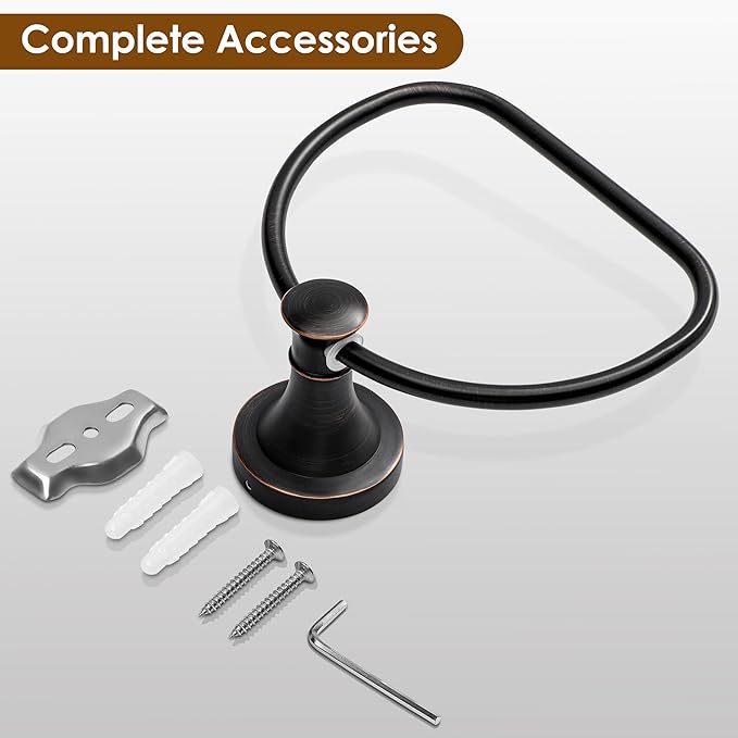 Bronze Bathroom Hand Towel Holder, ORB Towel Ring Holder, Wall Mounted Towel Rack Hanger Home Half Round Bathroom Hardware Accessory Modern