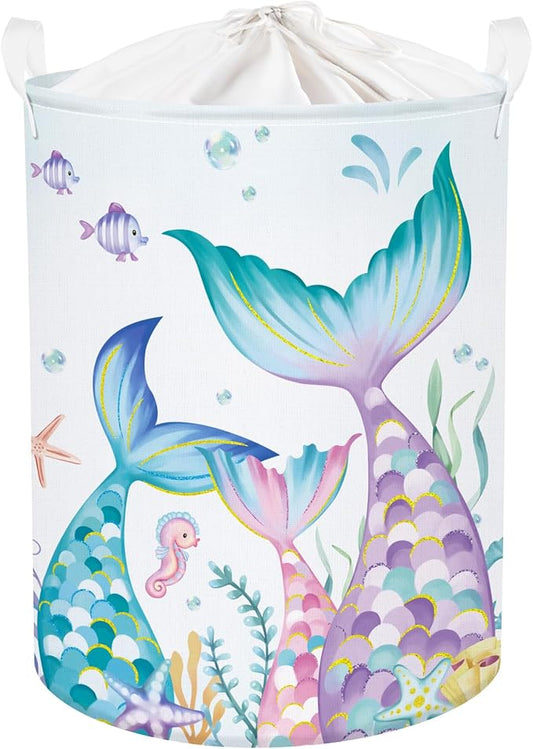 Fantasy Princess Laundry Hamper Colorful Large Storage Basket Collapsible Parents Organizer Kids Toy Clothes Bins for Bedroom, Bathroom, Mermaid, 63L