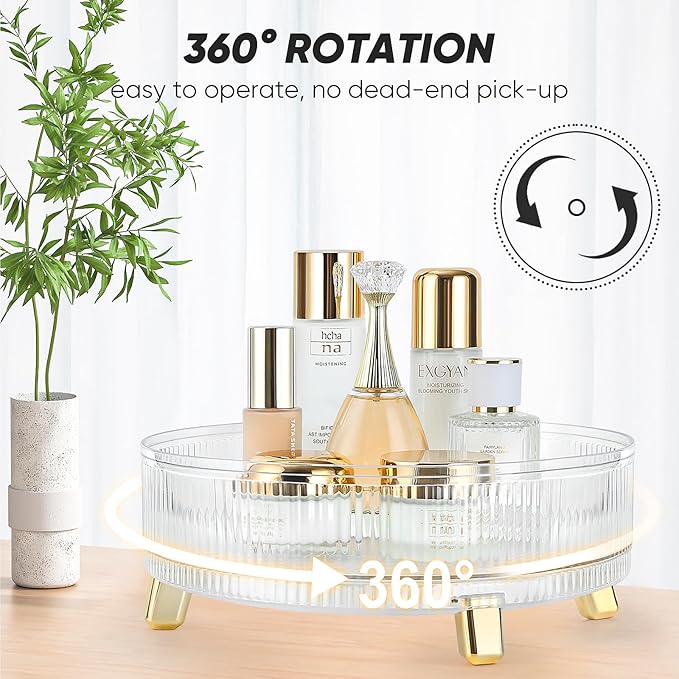 Makeup Perfume Organizer, 360° Rotating Lazy Susan Storage Tray, Large Capacity Cosmetics Storage Display Case for Countertop Bedroom Bathroom and Kitchen(11.02''×11.02''×4.33'')