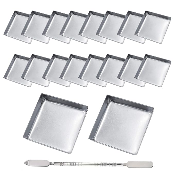 20Pcs Empty Eyeshadow Pans and 1 Depotting Tool for Makeup Palette 26mm Square Metal Pan Containers for Depotting Refillable IronTray for Watercolor Use Empty Makeup Palette Accessories