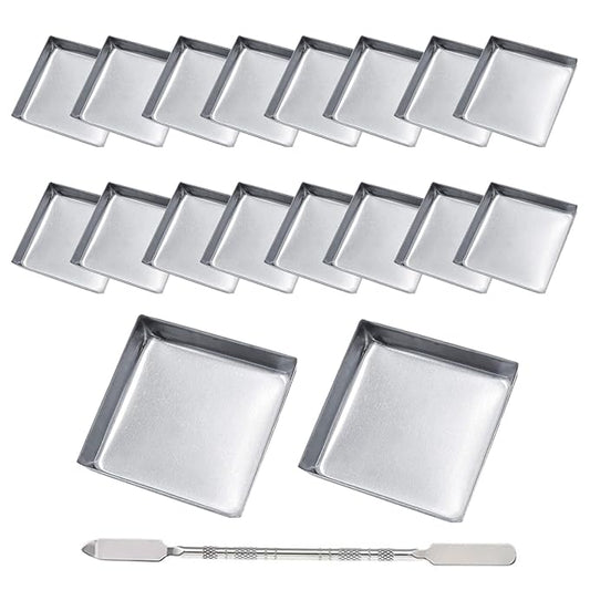 20Pcs Empty Eyeshadow Pans and 1 Depotting Tool for Makeup Palette 26mm Square Metal Pan Containers for Depotting Refillable IronTray for Watercolor Use Empty Makeup Palette Accessories