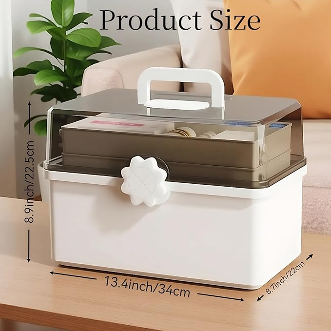 Pulseplay 3-Layer Large Capacity Medicine Storage Box - Portable Plastic Storage Box for Sewing Art Supply, Hair Accessories Organizer with Handle for Home Office and Travel