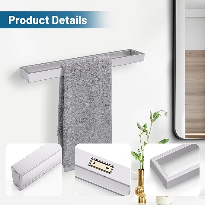 TNOMS Single Towel Bar Towel Holder Bathroom Hardware Accessories,Stainless Steel Wall-Mounted Towel Rack Towel Rail,16 Inches Brushed Nickel