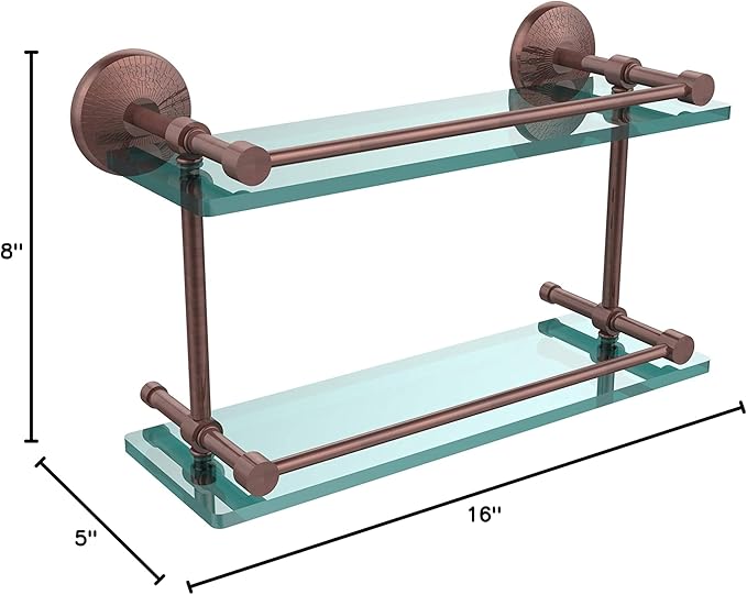 Allied Brass MC-2/16-GAL-BKM Mc 2 Gal Monte Carlo Inch Double Gallery Rail Glass Shelf, 16 Inch, Matte Black