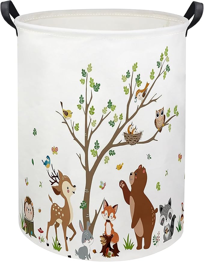 Kids Laundry Basket Baby Hamper Toy Storage Bin for Boys Room Decor Baby Nursery Hamper Gift Baskets for Bedroom Bathroom(Tree Animal)