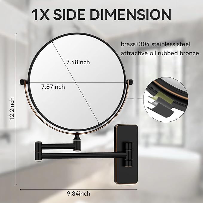 Nicesail Orb 1X/10X Magnifying Makeup Mirrors for Wall Mounted Makeup Mirror 8 Inch, Double-Sided 10x Magnifying Mirror Wall Mount, Oil Rubbed Bronze (8 Inch, 10X)