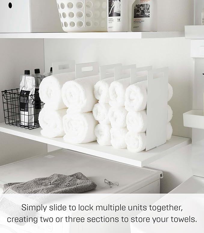 Yamazaki Home Tower Interlocking Towel Organizer - Bathroom Storage Shelf Rack - Steel