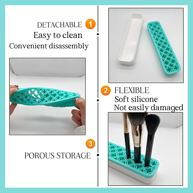 TANG SONG 1 PC Rectangle Silicone Make up Brush Holder Cosmetic Storage Box Desktop Organizers (Green)
