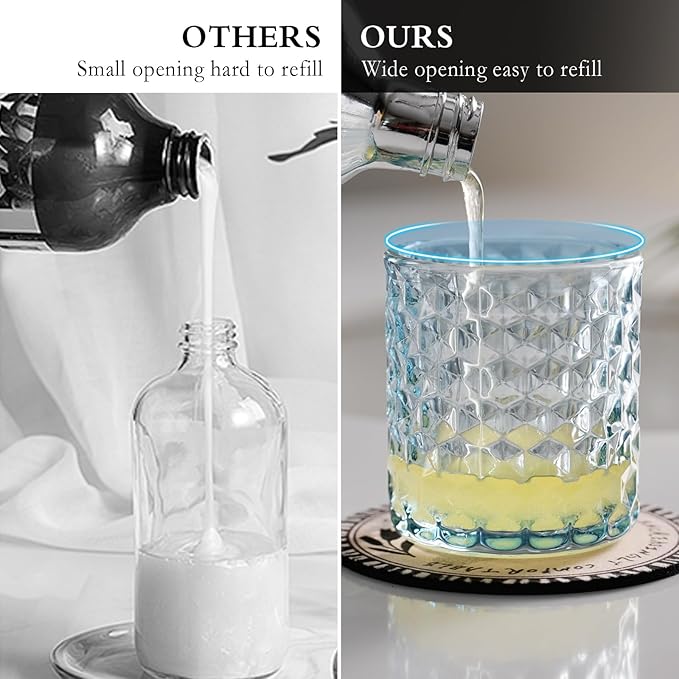 CICUFY Hand Soap Dispenser Glass, Refillable Liquid Dispenser for Bathroom & Kitchen,Lotion Dispenser with Large Silver Pump（Diamond Pattern-Blue）