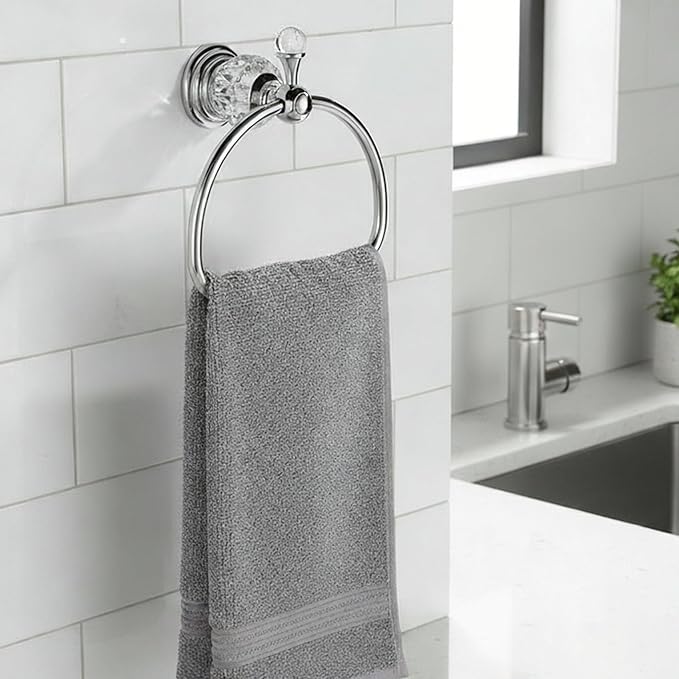 Crystal Towel Ring,Chrome Hand Towel Holder Bathroom,Silver Hand Towel Ring Round Towel Holder Wall Mounted Bathroom Accessories