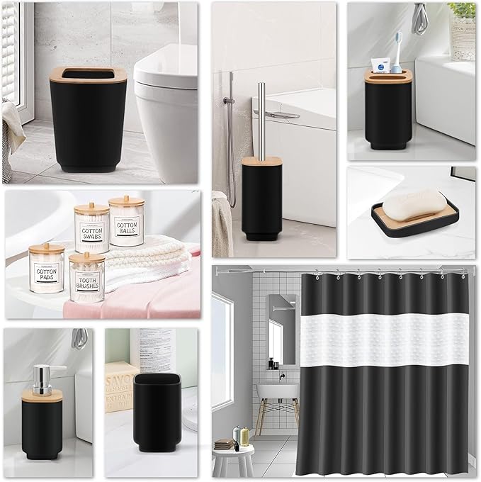 Bathroom Accessories Set,Black Bathroom Set,22 Pieces Bathroom Accessory Set with Shower Curtain,Trash Can for Bathroom Accessories Décor and Home Gifts