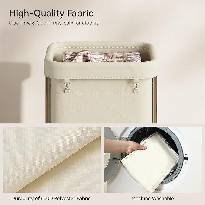 Nunsino Laundry Basket with Wheels 150L/40Gal, Rolling Laundry Hamper with Steel Fram and Removable Washing Bag,Laundry Sorter Cart for Laundry Room,Hotel,Dorm,Cream and Silver