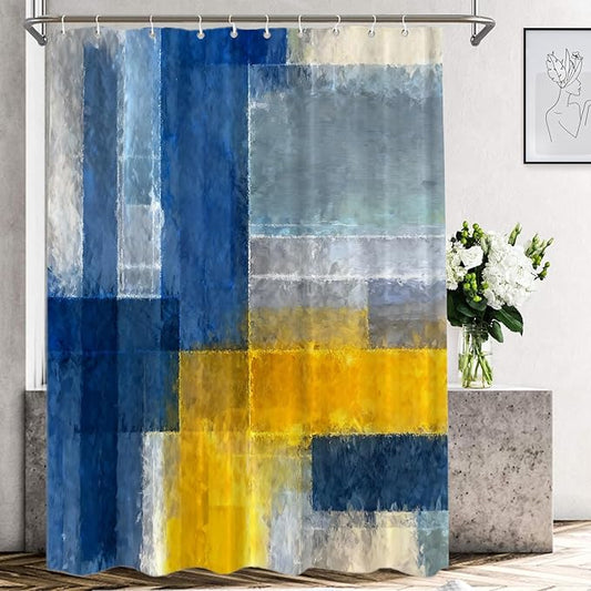 Shrahala Brown Abstract Art Decorative Shower Curtain, Grey Contemporary Colorful Bathroom Décor Polyester Fiber Waterproof with Plastic Rings for Shower Stall Bathtubs 72 X 60 in