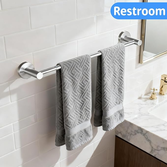Towel Racks for Bathroom,Adjustable Single Towel Bar(16inch-25.5inch) Sturdy and Rustproof Towel Bar Wall Mounted for Bathroom Kitchen Washroom (C-Silver)