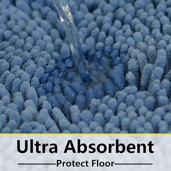 BOANKODU Bathroom RugsSets 2 Piece，59X24+16X24Inch，Absorbent Non-Slip Very Soft Chenille Mat,Machine Washable （Fog Blue）