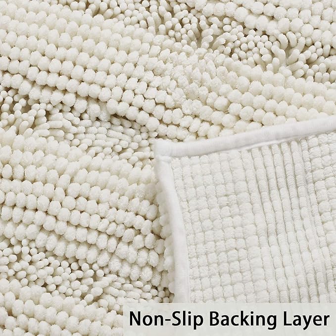 Turquoize Chenille Bathroom Rugs Set Non-Slip Bath Mats for Bathroom Super Absorbent Shaggy Rugs for Tub Shower Toilet Plush Bath Rug Plus U Contour Rug (Oversized: 24" x 36" and 20" x 24" U), Cream
