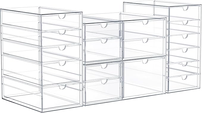 Sorbus Makeup Organizer With 18 Drawers, Acrylic Drawer Organizer for Makeup, Office Organization and Storage, Art Supplies, Jewelry, Stationary - 4 Pcs Clear Stackable Storage Bins Organizer Drawers