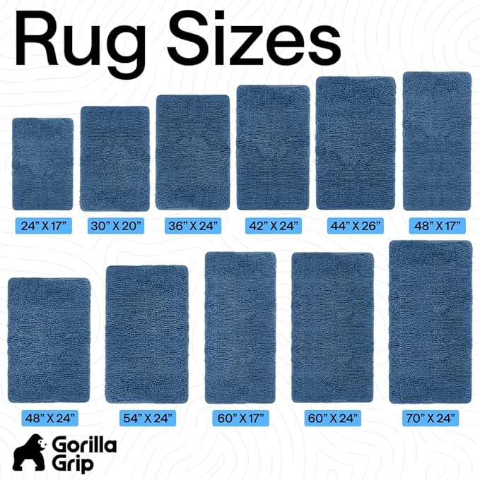 GORILLA GRIP Bath Rug Mat 60x24, Thick Soft Absorbent Chenille, Quick Dry Microfiber Mats, Rubber Backing Washable Shower Floor Rugs, Bathmat Runner, US Designed Bathroom Home Decor Accessories Blue