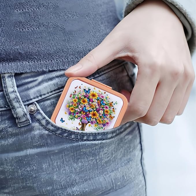 Compact Mirror for Purses, 1X/2X Magnifying Mirror, 3-inch Pocket Size Small Mirror for Travel and Makeup, Rose Gold