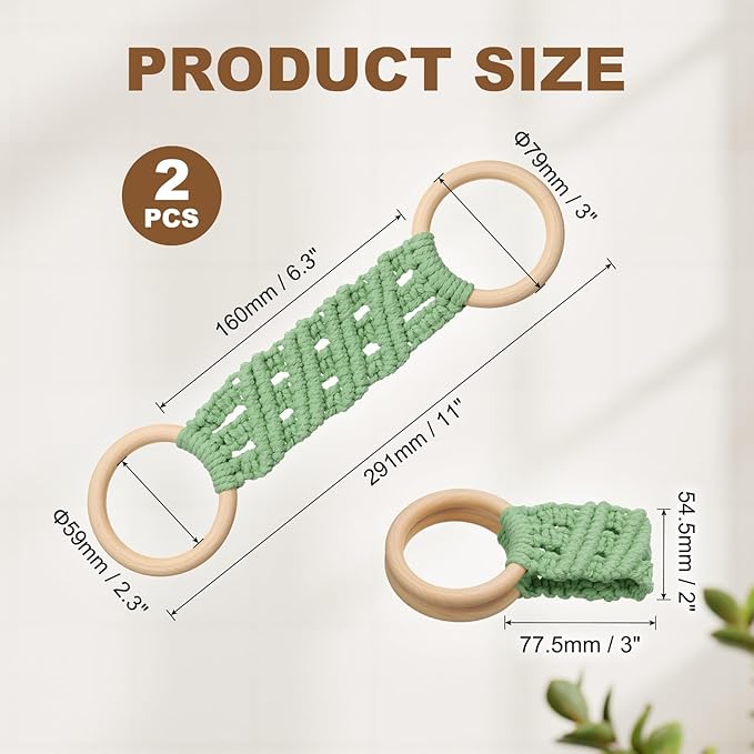 uxcell 2Pcs Kitchen Dish Towel Holder, 11"x3" Crochet Towel Ring with Hanging Loop for Cabinet House Oven Stove Door, Bright Green