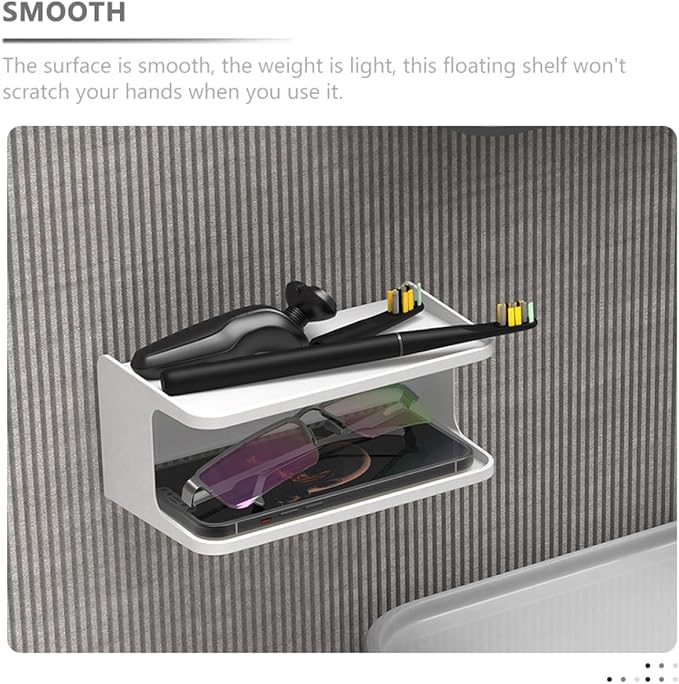 MAGICLULU Wall Mounted Bathroom Shelf Organizer Rack, Double-Layer Floating Corner Shelf White, Space-Saving Storage for Bathroom and Bedroom Bedside Use