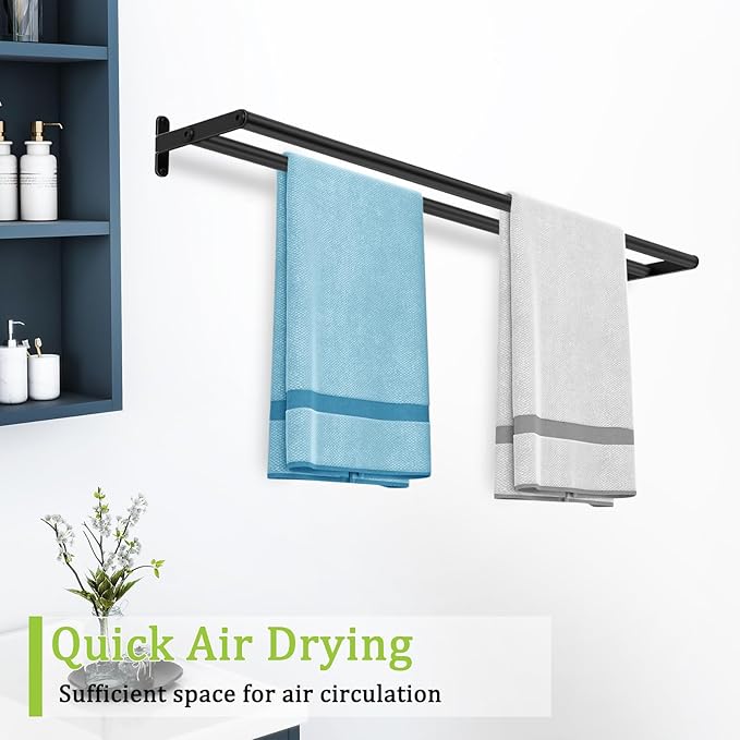 Double Towel Bar, 32 Inch Towel Racks for Bathroom, Stainless Steel Bathroom Towel Holder, Towel Rack Wall Mounted Towel Hanger Towel Rod, Matte Black
