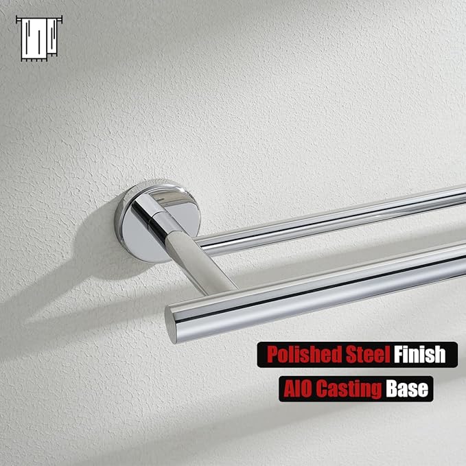 JQK Double Bath Towel Bar, 33 Inch 304 Stainless Steel Thicken 0.8mm Towel Rack for Bathroom, Towel Holder Polished Chrome Wall Mount, Useable Length 30 Inch 2 Pack, TB100L30-CH-P2