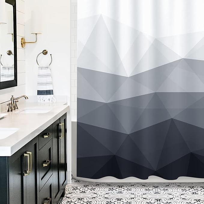 Sunlit Designer Extra Long Shower Curtain, Popular Shower Curtain, Ombre Cool Gray Fabric Shower Curtains for Bathroom Decor, Contemporary Bathroom Curtains