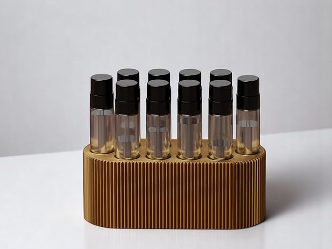 Perfume Sample Organizer for Bathroom or Vanity ?€? Ideal Makeup and Skincare Storage, Desk and Bathroom Counter Organizer, Gift for Her (2mL Gold - Fits Mini Perfume Samples)