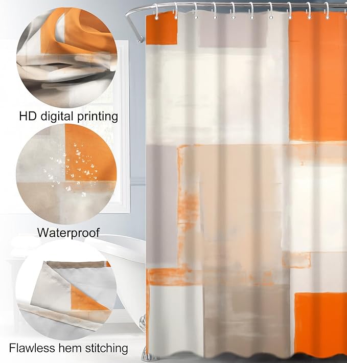 Lnond 4Pcs Bathroom Shower Curtain Sets with Rugs,Orange Brown Painting Art Bathroom Sets with Shower Curtain and Rugs and Accessories