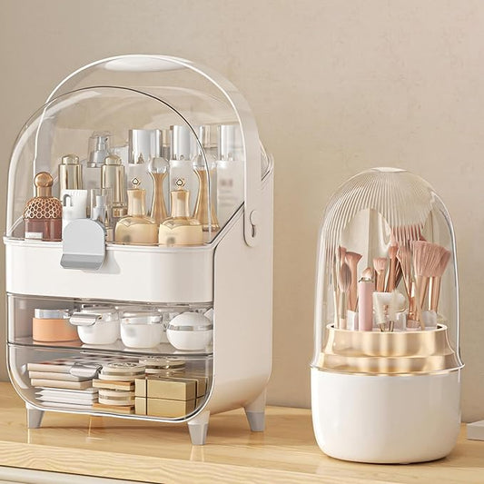 Makeup Organizer, Skincare Holder Bathroom Counter Organizer, Storage Box Cosmetic Display Cases, Teen Girl Gifts Trendy Stuff Make up Organizers for Vanity, Dresser, Countertop (Silver)
