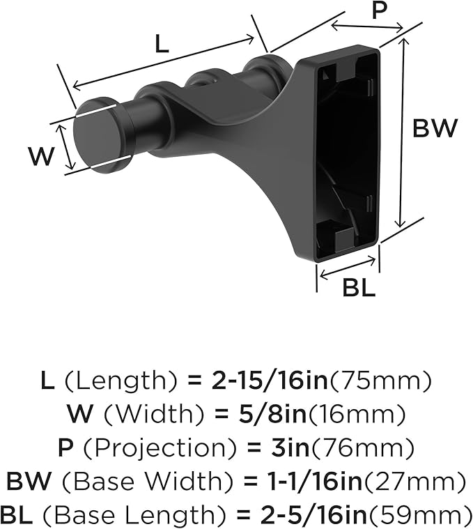 Amerock BH36050MB | Matte Black Double Robe Hook | 2-15/16 in. (75 mm) Length Towel Holder | Davenport | Towel Hook for Bathroom | Bathroom Hardware | Bath Accessories