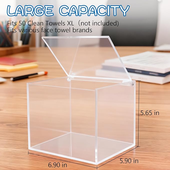 Clear Acrylic Disposable Face Towel Holder-Compatible with Clean Skin Club Facial Towel XL, Acrylic Face Towelette Storage Box Container, Cosmetic Organizer for Bathroom Countertop Storage