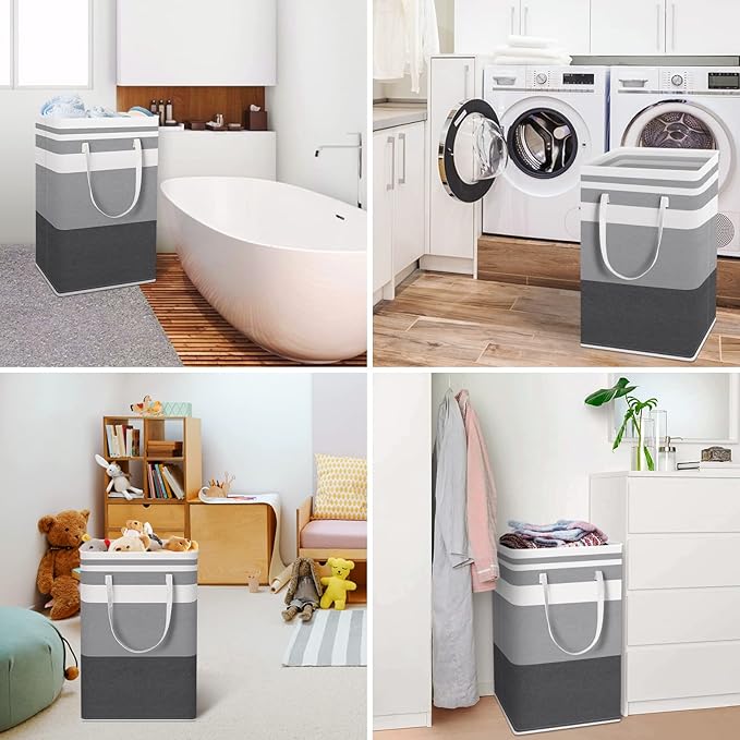 HomeHacks Large Laundry Basket, Waterproof, Freestanding Laundry Hamper, Collapsible Tall Clothes Hamper with Extended Handles for Clothes in The Dorm and Family Gradient Grey,88L