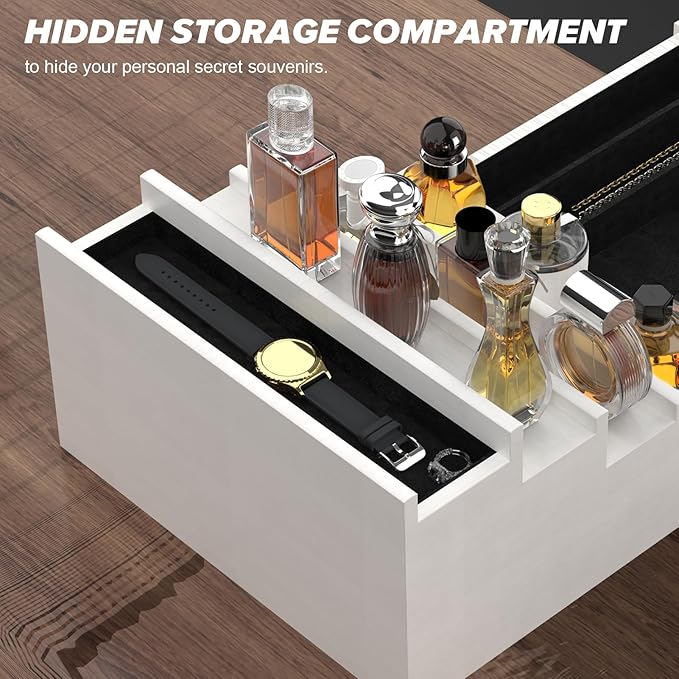 upcessory Cologne Organizer for Men, 4 Tier White Wood Perfume Organizer with Felt Lining Drawer and Hidden Compartment, Perfume Display Holder, A Gift for Men