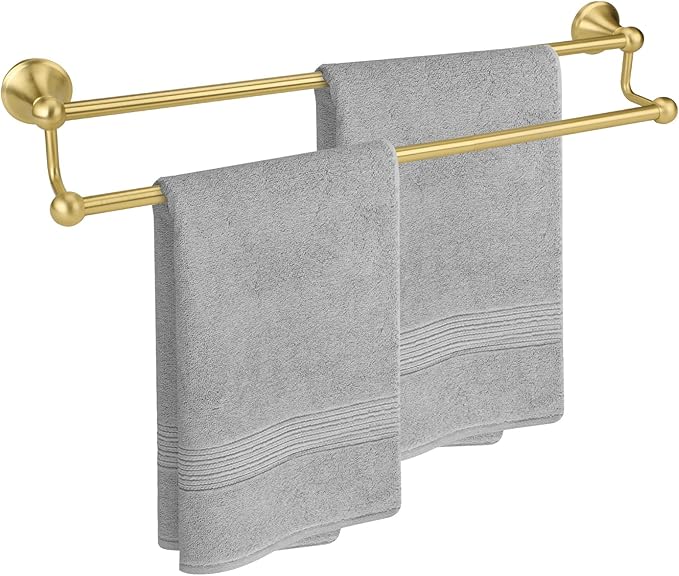 Antique Bathroom Double Towel Bar Brushed Gold, 24 Inch Towel Racks for Bathroom Wall Mounted,Bathroom Towel Holder,Two Towel Rod Hanger for Hotel