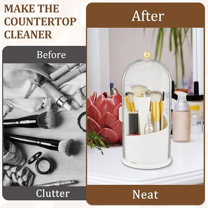 Concealed Toothbrush Holder 360?? Rotating Makeup Brush Organizer Dustproof Cosmetic Brush Container for Toothbrush Lipstick Vanity (white)