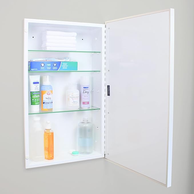Fox Hollow Furnishings 16x26 Parker Metro Metal Framed Rectangle Recessed Bathroom Medicine Cabinet, Floating Mirror, 14x24 in-Wall Opening, Steel, Adjustable Glass Shelves, Magnet Close, Chrome