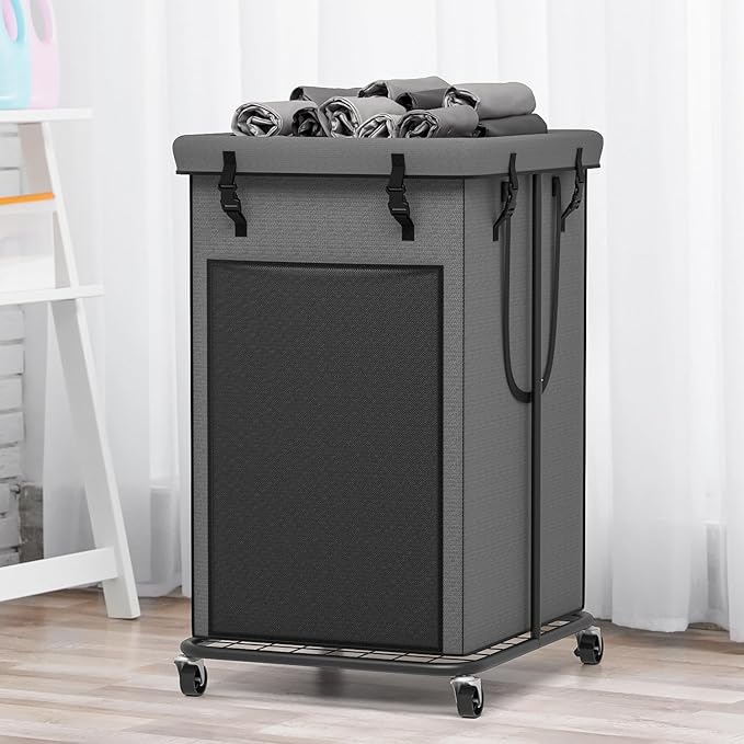 YKDIRECT 150L Large Laundry Hampers, Oxford Fabric Laundry Hampers Clothes Hampers, Metal Frame and Removable Bag Design with Wheels, Suitable for Bedroom, Bathroom, Dorm Room, Laundry Room (Grey)