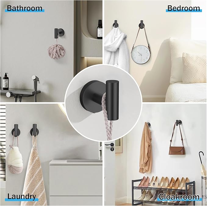 5 Pieces Matte Black Bathroom Hardware Accessories Set SUS304 Stainless Steel Black Towel Bar Holder Set, 23.6Inch Towel Racks for Bathroom, Robe Towel Hooks, Toilet Paper Holder Wall Mounted