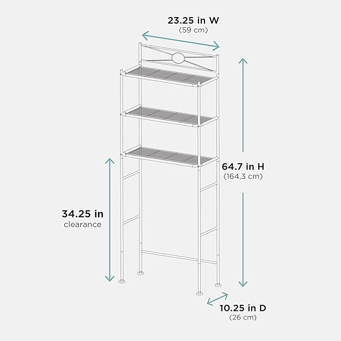 Zenna Home Metal Over-the-Toilet Bathroom Spacesaver, Satin Nickel 10.25D x 23.25W x 64.7H in