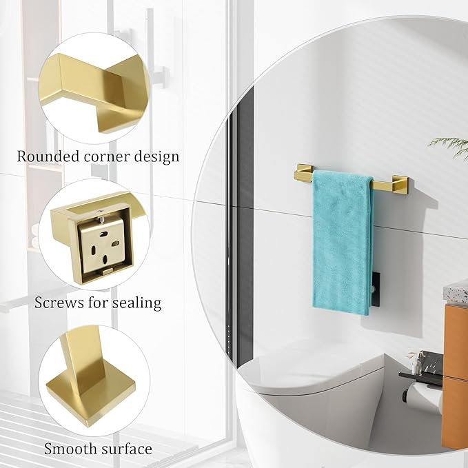 Alise Gold Towel Bar, 16 Inch Towel Racks for Bathroom, SUS304 Stainless Steel Towel Holder Wall Mounted, Heavy Duty Towel Hanger for Bathroom & Kitchen (Gold)